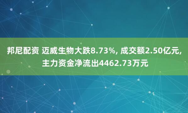 邦尼配资 迈威生物大跌8.73%, 成交额2.50亿元, 主力资金净流出4462.73万元